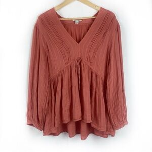 American Eagle Boho Gauzy Babydoll Peasant Blouse Terra Cotta